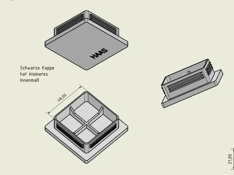 Endkappe 60x60 Rohrprofil, für 2 Wandstärken:51/53