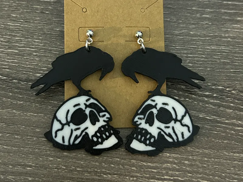 Raven Skull Earrings  Lightweight Printed Jewelry