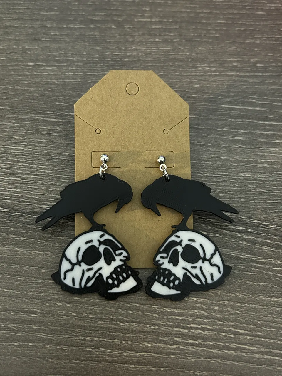 Raven Skull Earrings Lightweight Printed Jewelry view 2