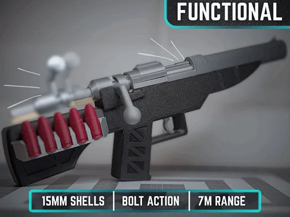 3D модель Bolt Action Rifle — 3D-друкована функціональна гвинтівка на гумках | Іграшка Львів — 3D друк Львів