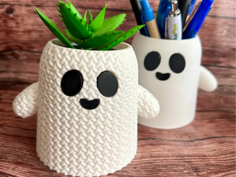Cute Knitted Ghost Vase or Pencil Holder