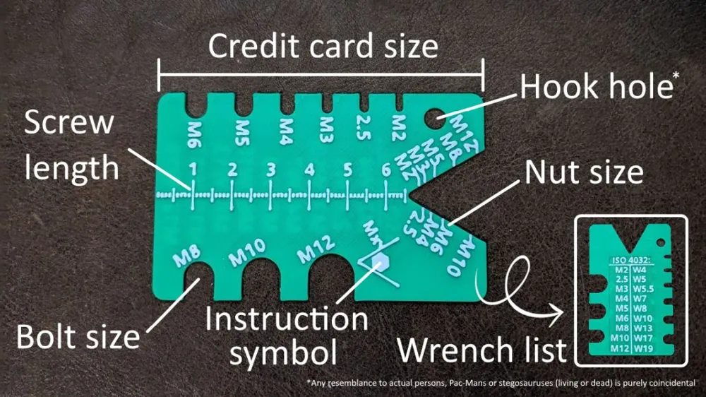Wrench Bolt Nut measuring tool - Credit card size - Free 3D Print Model ...