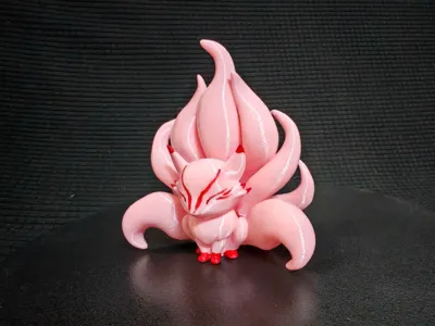 再入荷だけど売約済み♥️ピンクオパール キツネちゃん 九尾 カービング 3Dプリント 九尾の狐、幼き九尾の妖狐 - 無料3Dモデル -MakerWorld
