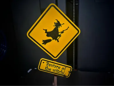 Witch Warning Sign with Stand