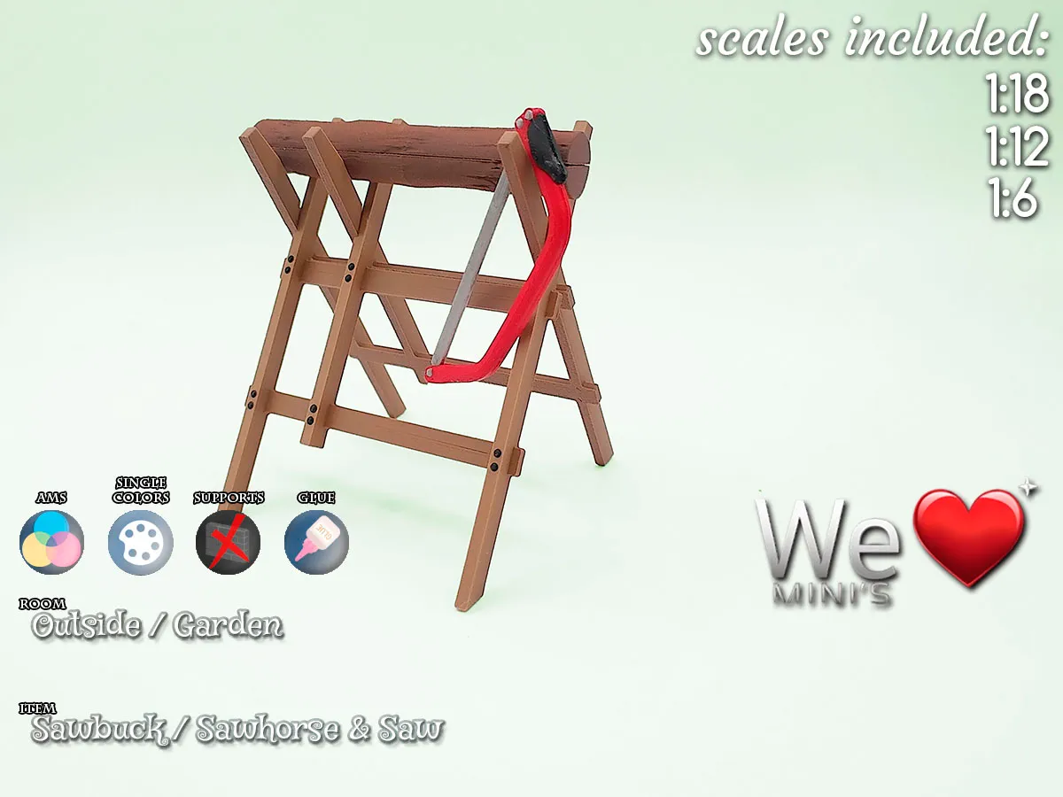 Sawbuck Sawhorse & Saw 1:12 1:18 1:6 - Free 3D Print Model - MakerWorld