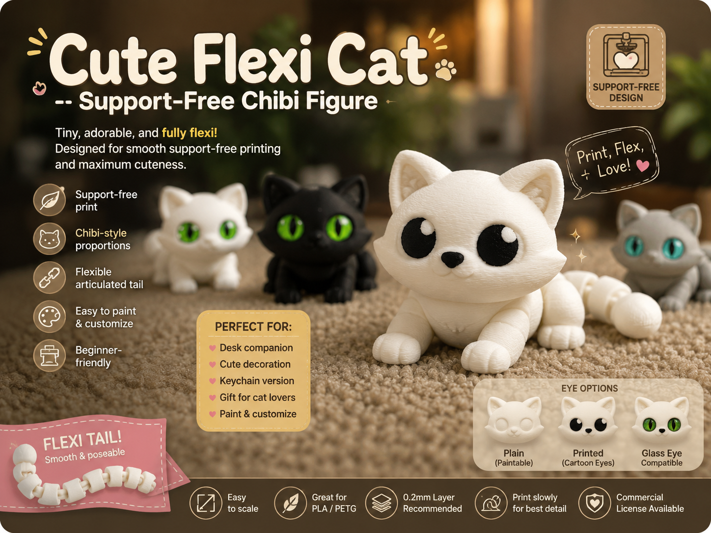 Cute Flexi Cat – Support-Free Chibi Figure