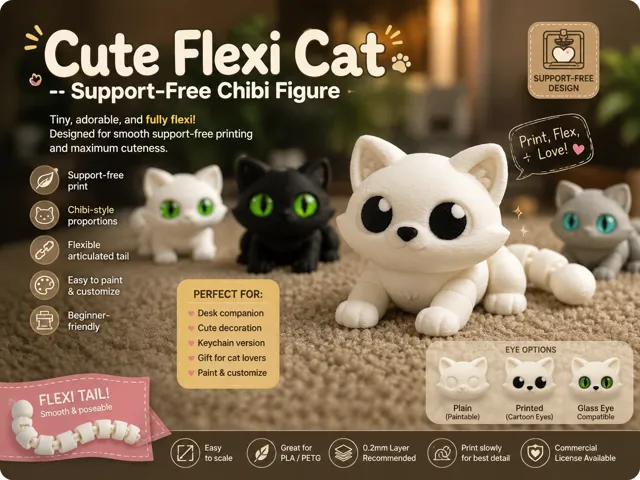 Cute Flexi Cat – Support-Free Chibi Figure