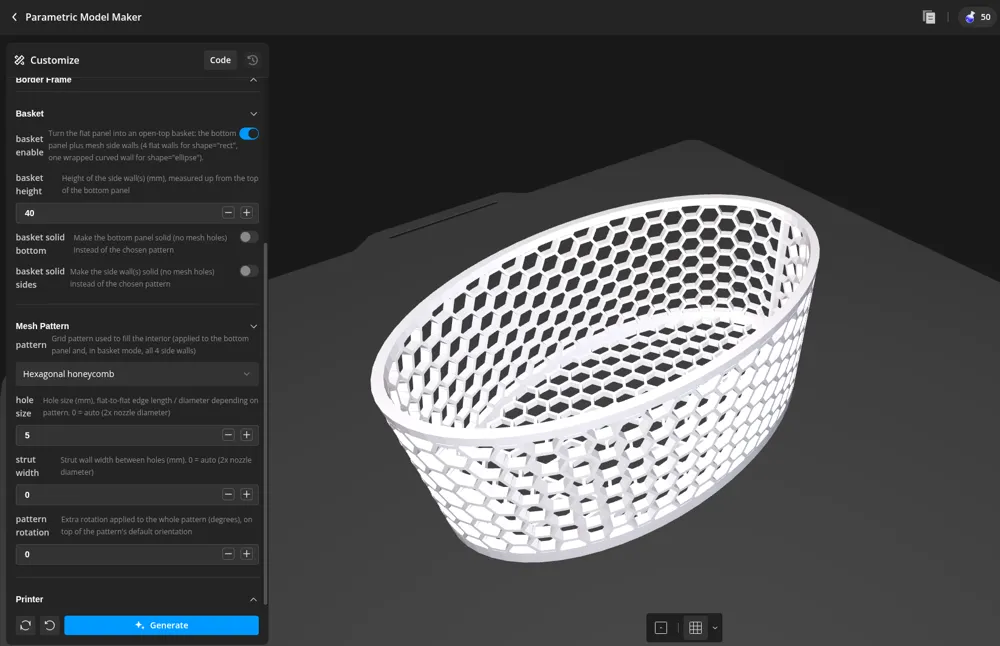 Parametric Customizable Mesh Basket Generator - Free 3D Print Model ...