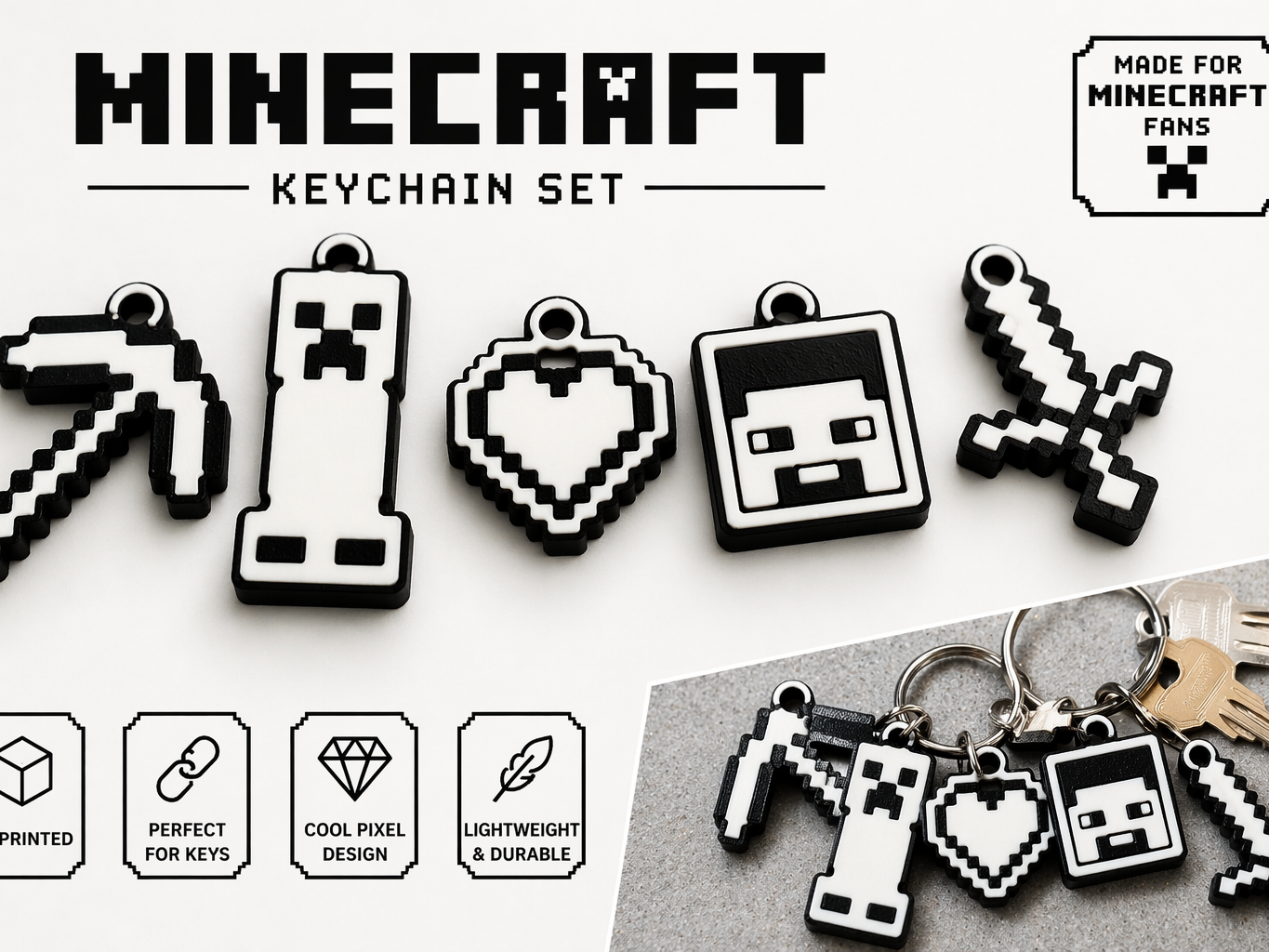 Minecraft Keychain Set –Clean 2 Color Design 