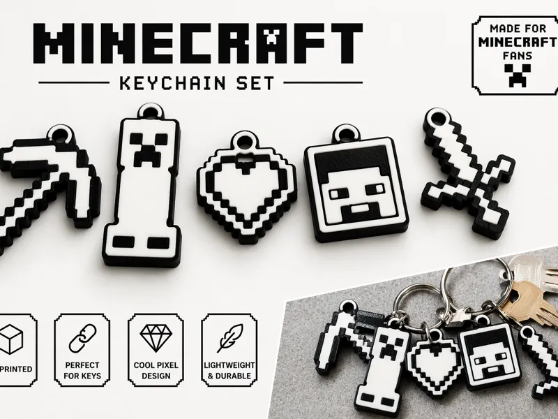 Minecraft Keychain Set –Clean 2 Color Design 