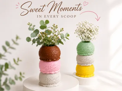 Triple Scoop Ice Cream Multicolor Flower Vase