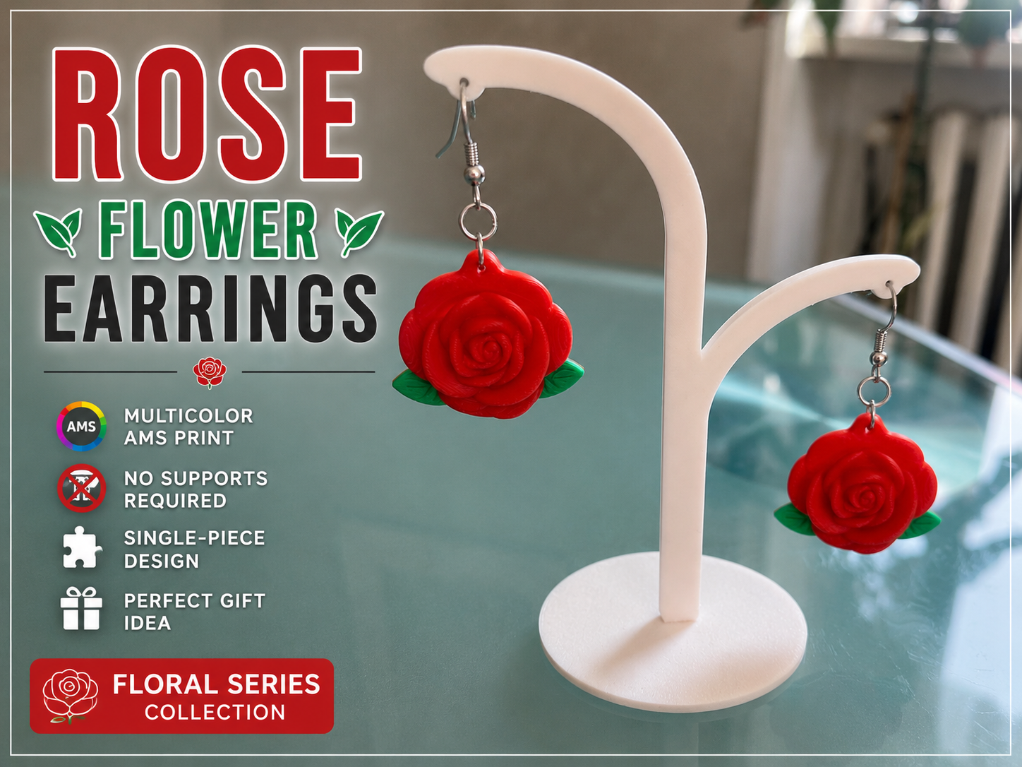 Rose Flower Earrings – Multicolor AMS Print