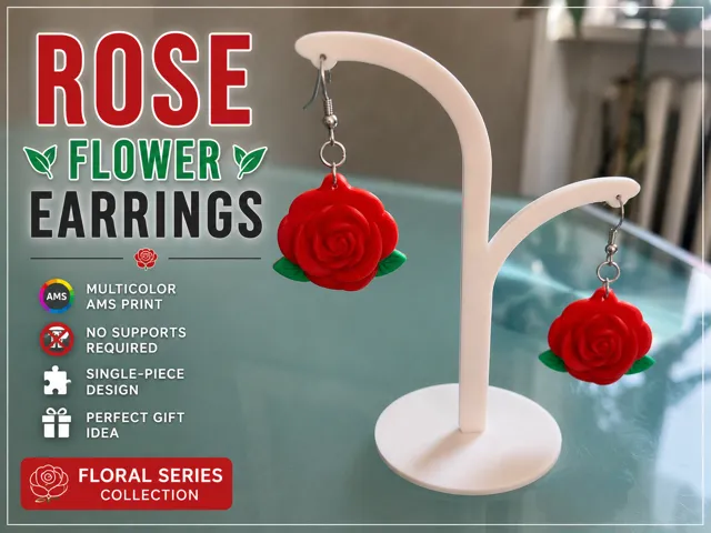 Rose Flower Earrings – Multicolor AMS Print