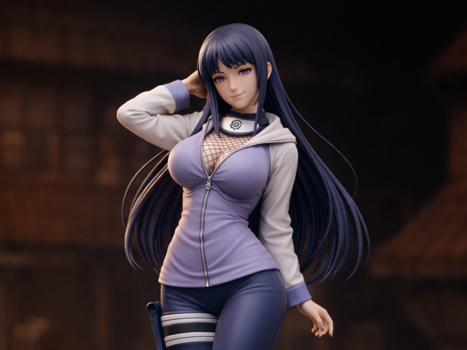 Hinata Hyuga - na podstavci s Konoha symbolem