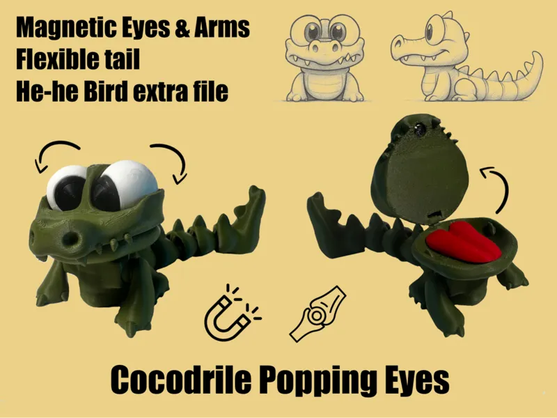 Cocodrile Popping Eyes magnetic and flexi