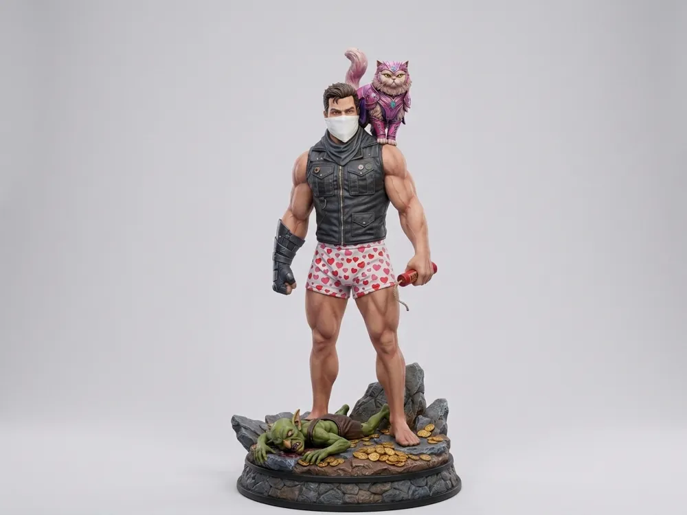 Escenografía en miniatura: Dungeon Crawler Carl & Princess Donut. Referencia del modelo original.