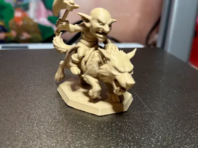 goblin riding a metal wolf