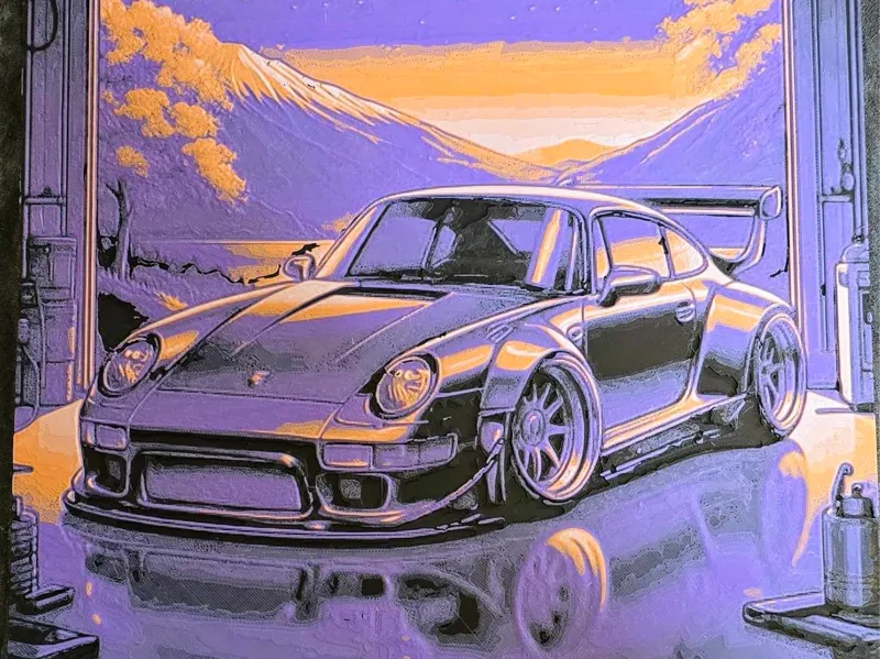 Japan Porsche 993 RWB Widebody Hueforge wall art 