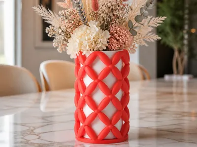 Red Lattice Vase - Modern Decorative Flower Vase
