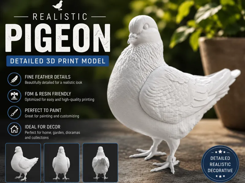 Realistische Taube – Detailliertes 3D-Druckmodell