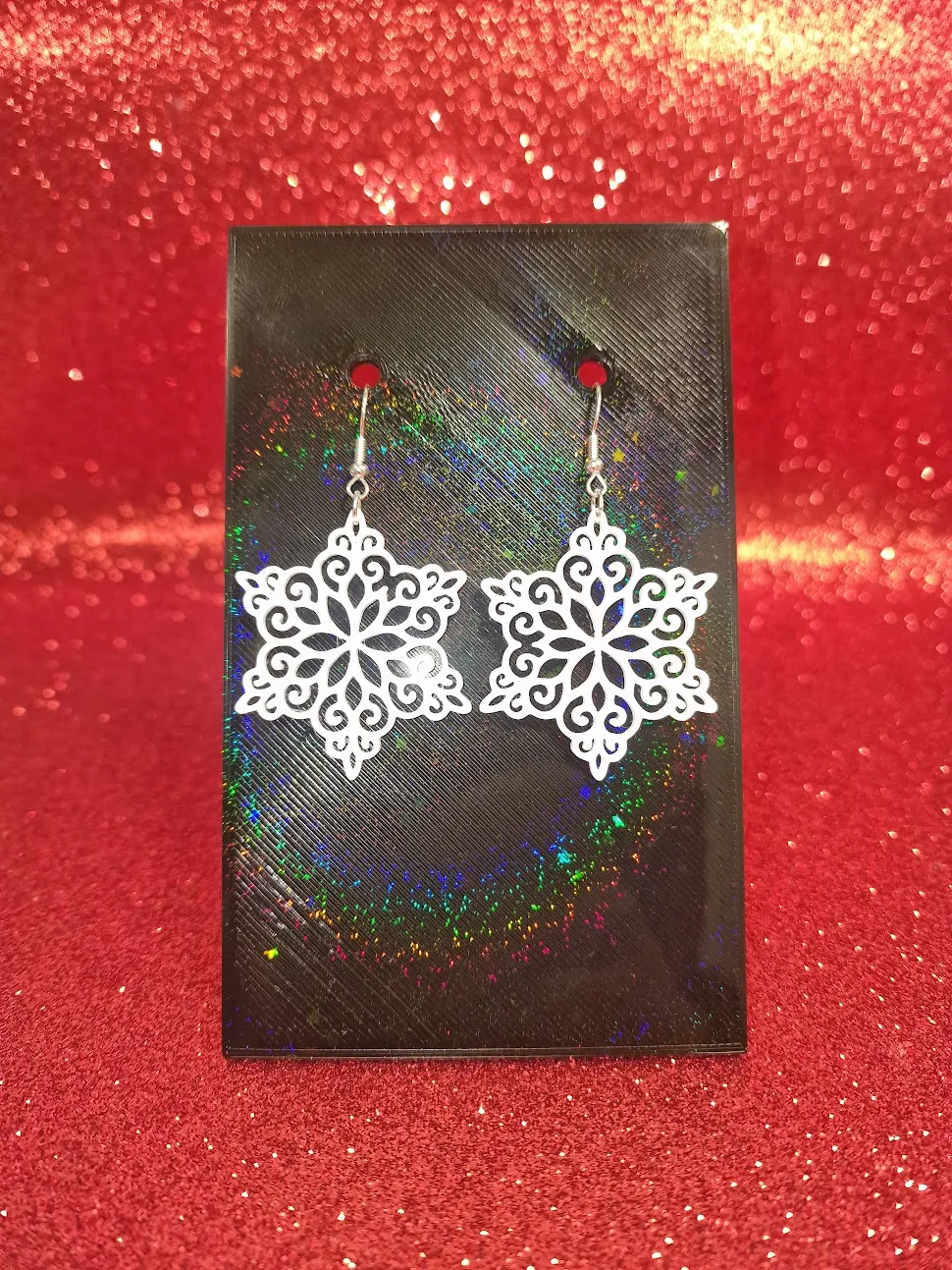 Floral snowflake earrings view 2