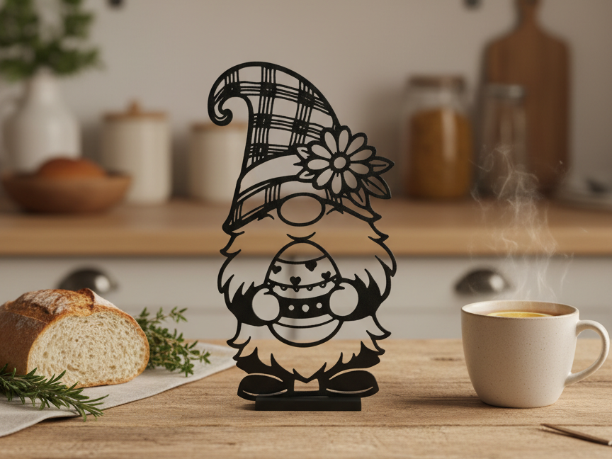 Karo-Mütze Gnome mit Ei – Rustikale -Osterfreude 