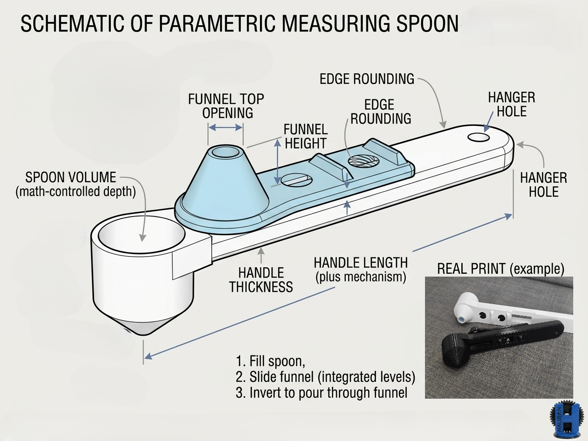 Parametric Funnel Measuring Spoon (Print-In-Place)