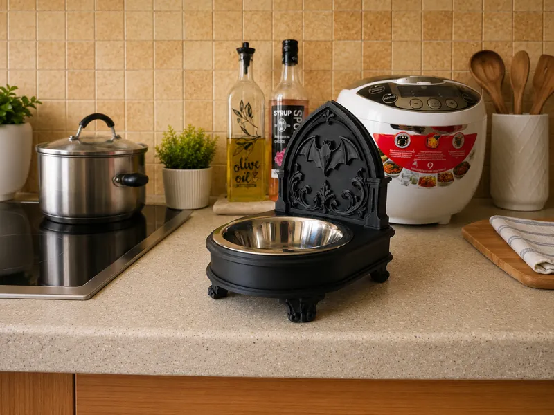Gothic Bat Pet Bowl Stand