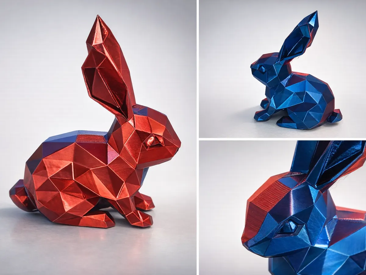 Lapin low poly bicolore en PLA soie