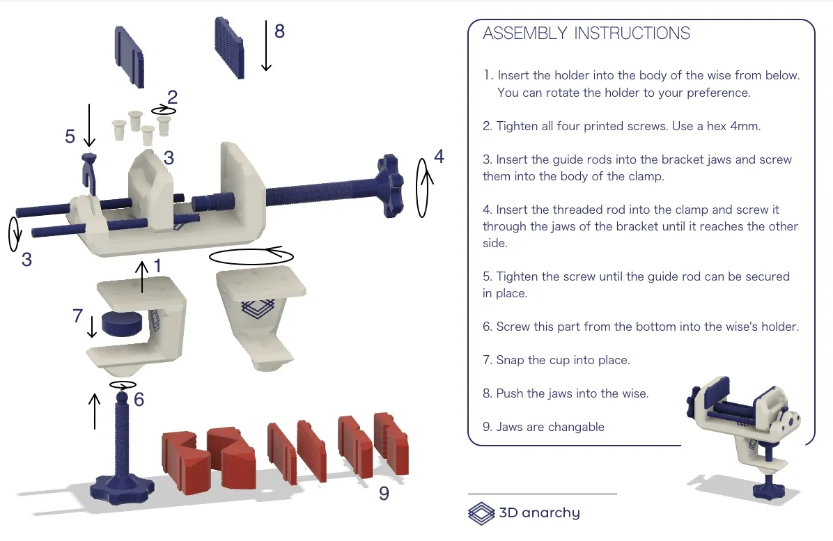 Table Vise - fully printable with changable jaws view 4