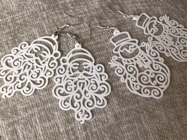 Santa Snowman Filagree Boho Earrings Or ornament