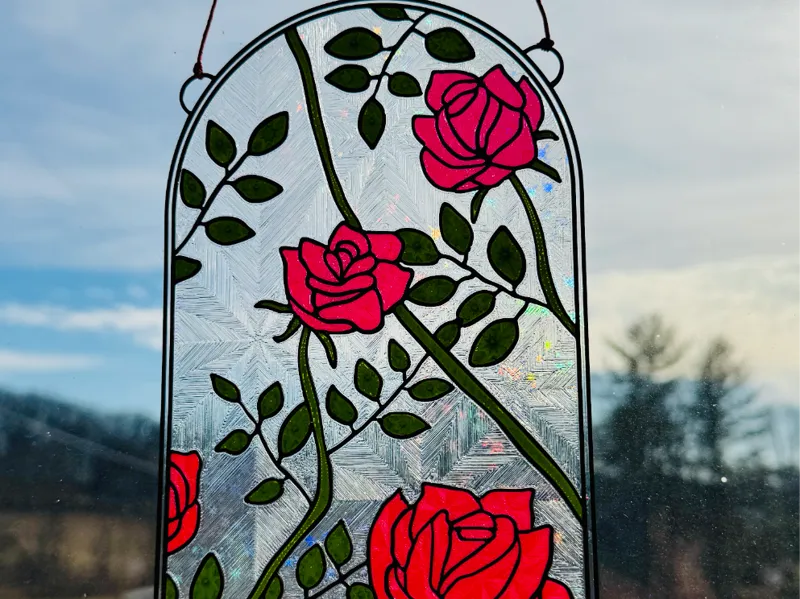 Stained Glass Rose Window Hanger
