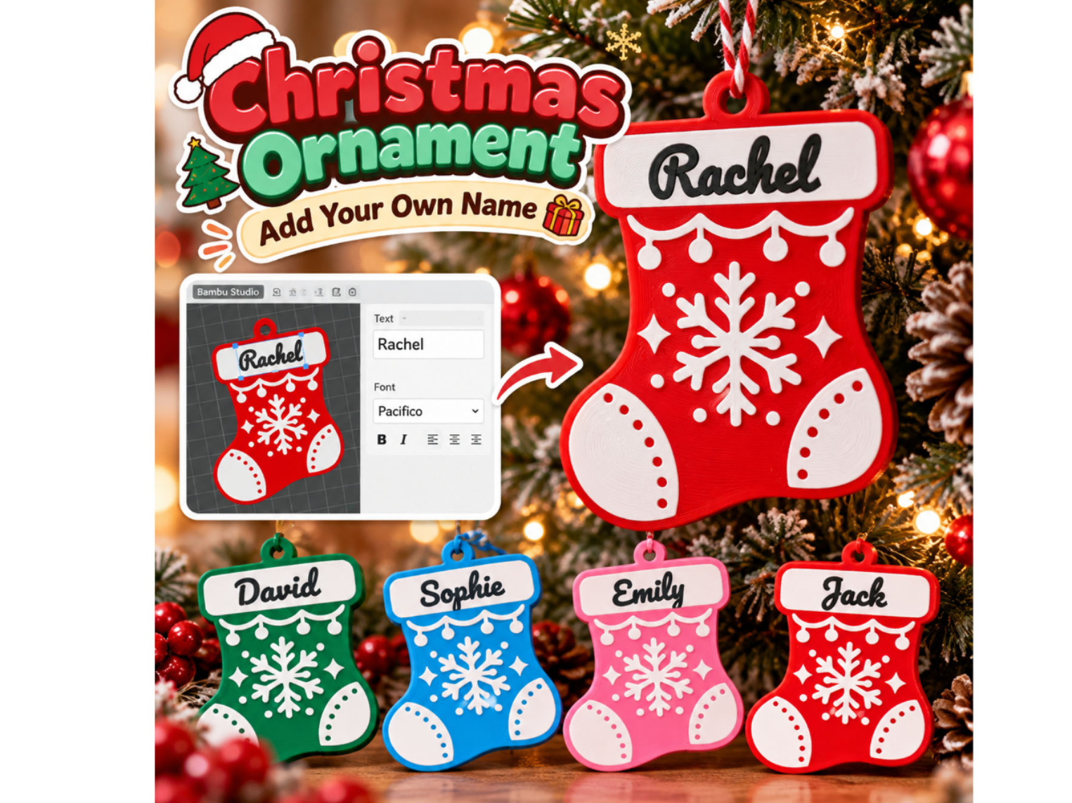 Custom Name Christmas Ornament Stocking sock 3D model