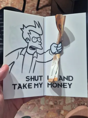 Letrero o emblema decorativo: Biglietto auguri futurama meme - Fry take my money — vista de referencia 2