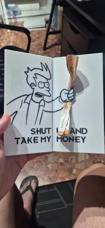 Letrero o emblema decorativo: Biglietto auguri futurama meme - Fry take my money — vista de referencia 4