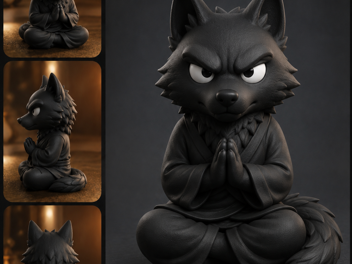Grumpy Zen Wolf Monk Figurine