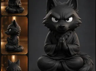 Grumpy Zen Wolf Monk Figurine