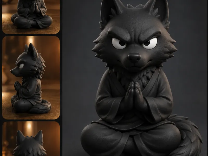 Grumpy Zen Wolf Monk Figurine