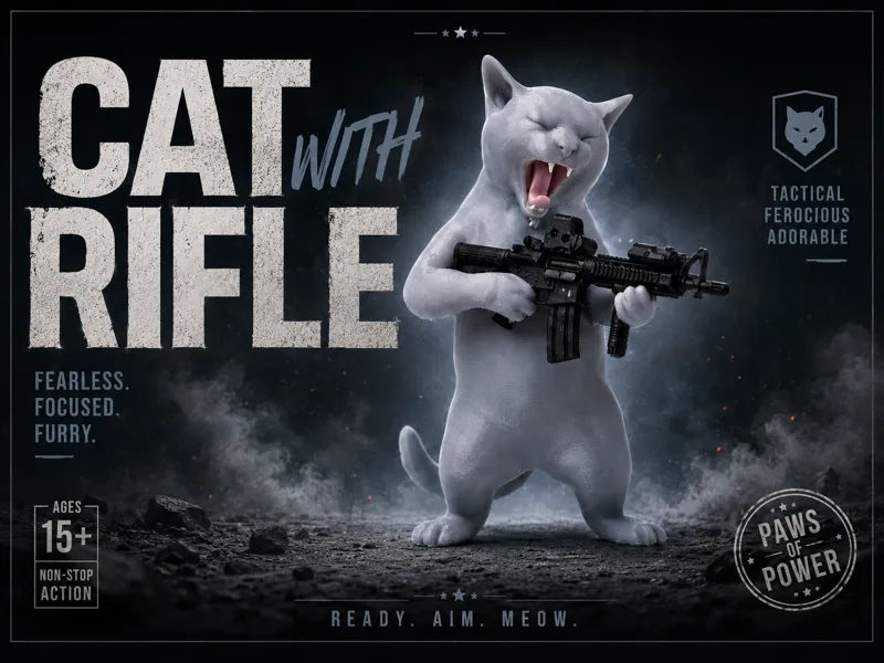 Cat with Rifle - Fearless Desk Buddy