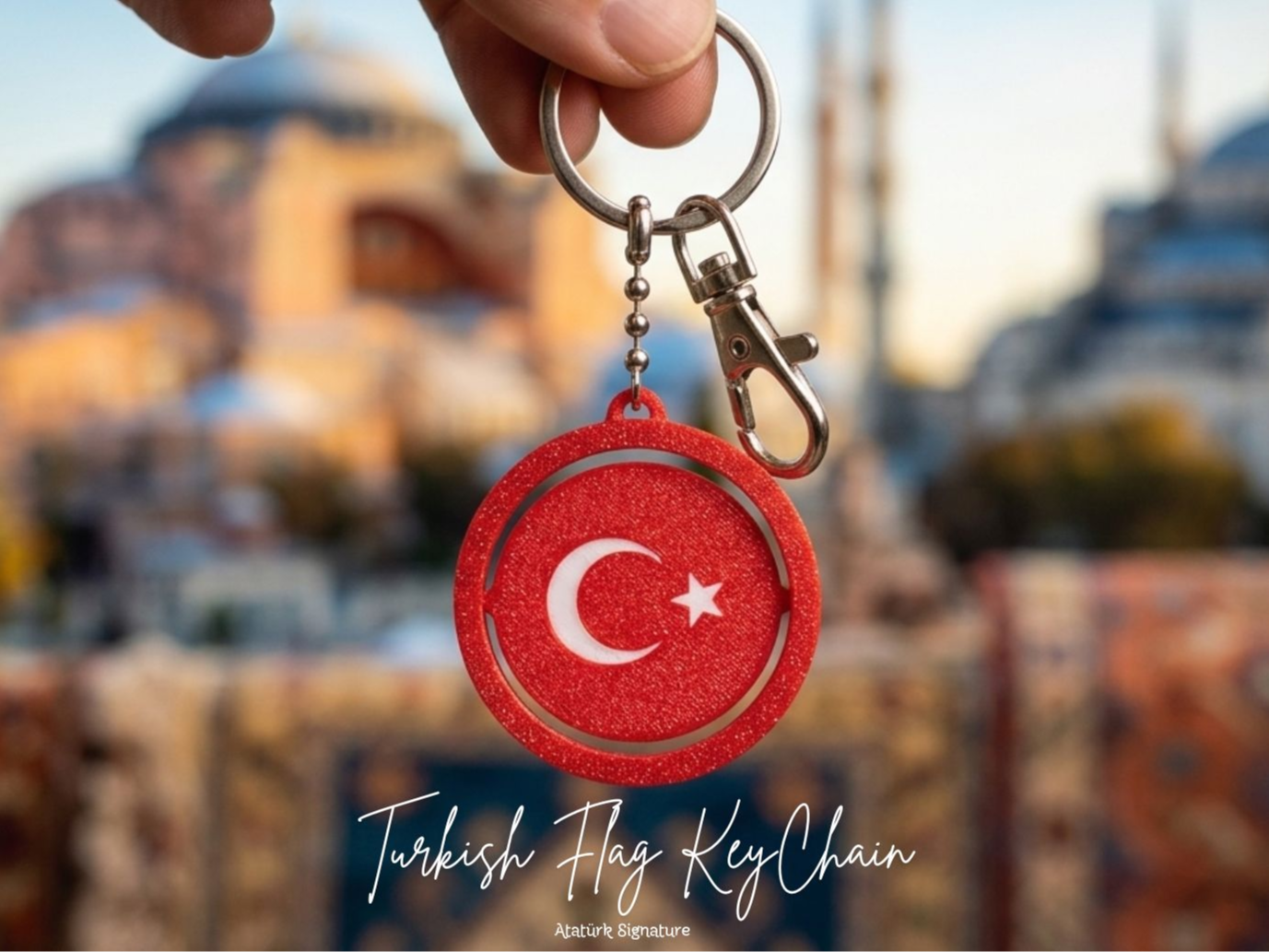 Turkish Flag & Atatürk Signature Keychain