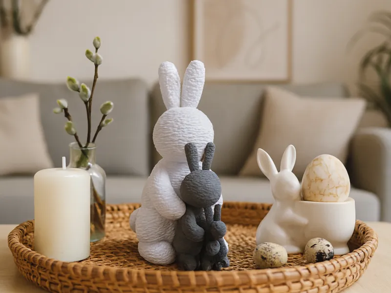Kuschelnde Hasenfamilie mit Fell