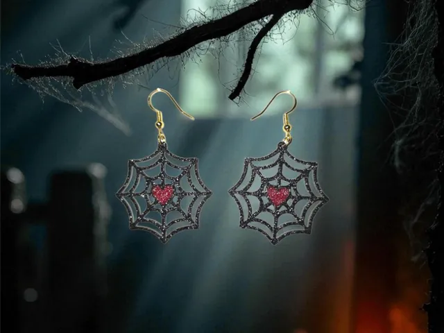 Heart in spiderweb earrings