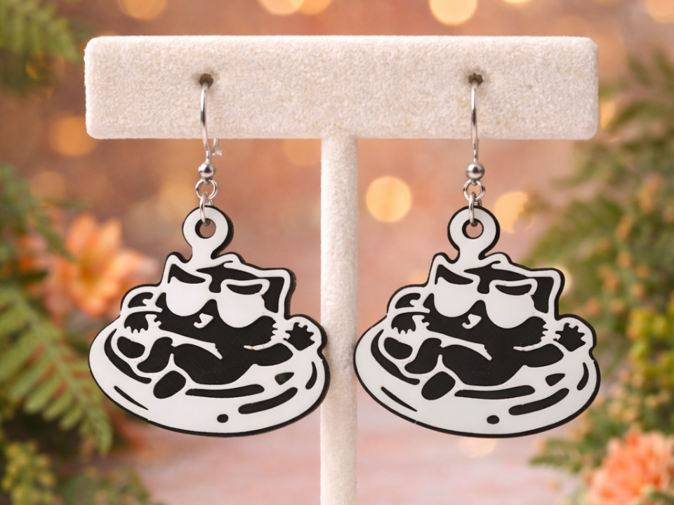 Kawaii Cat Ramen Earrings | 3D Printed Jewelry