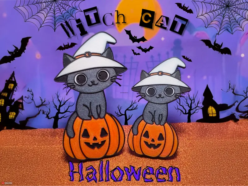 Halloween Witch Cat (Keyring, Bookmark and more)