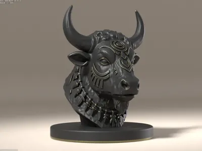 Shamanic Bison - Mystical Totem Bust