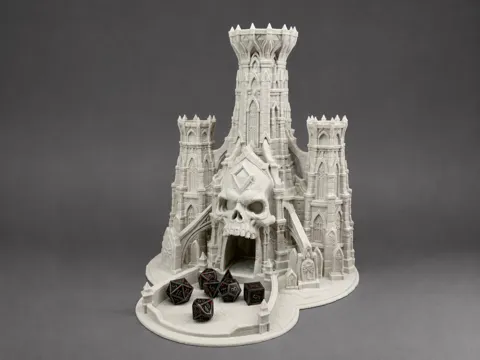 Adorno temático: Skull Castle Dice Tower — referencia de MakerWorld