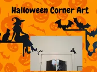 Décor d'angle Halloween sorcière, chat et chauves-souris — photo 1