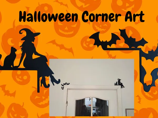 Décor d'angle Halloween sorcière, chat et chauves-souris
