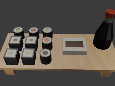 Sushi Table with soy sauce