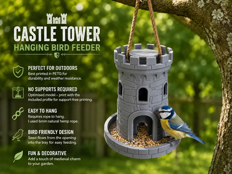 Medieval Castle Tower Hanging Bird Feeder